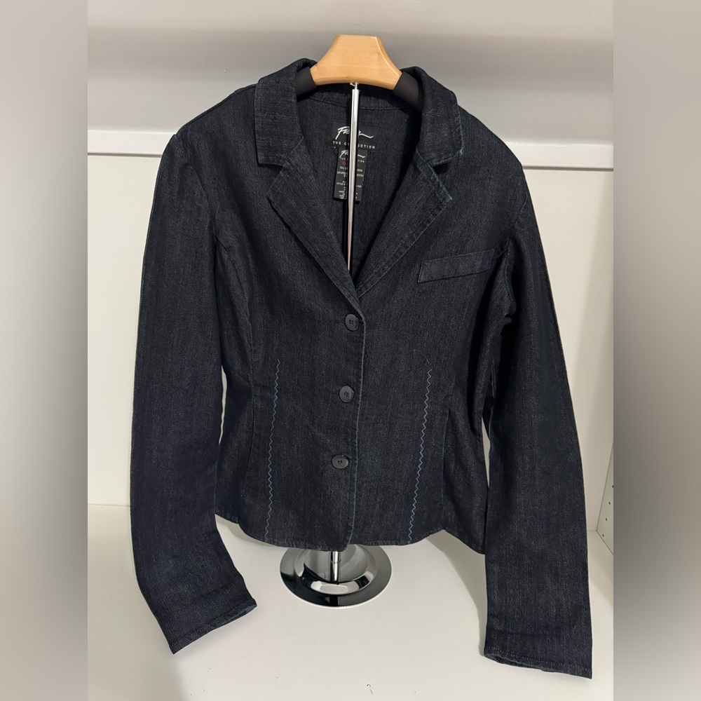 Vintage FUBU The Collection Dark Denim Jean Women’s FittedBlazer Y2K Sz:L NWOT